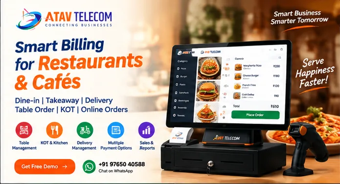 Smart Billing for Restaurants and Cafés — dine-in, takeaway, delivery, table order, KOT and online orders.
